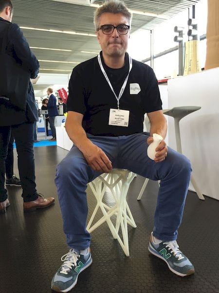  BigRep CEO Rene Gurka testing some 3D printed furniture 