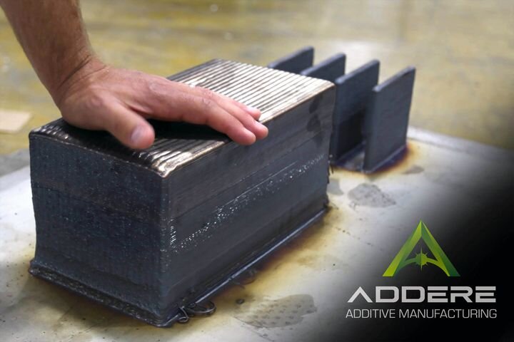  55kg titanium block 3D printed using Laser Metal Wire additive manufacturing [Source: ADDere] 
