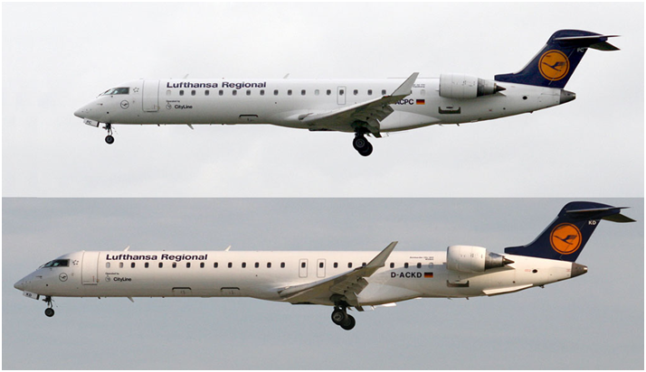  Bombardier's CRJ700 (top) and CRJ900 [Source:  Wikimedia ] 