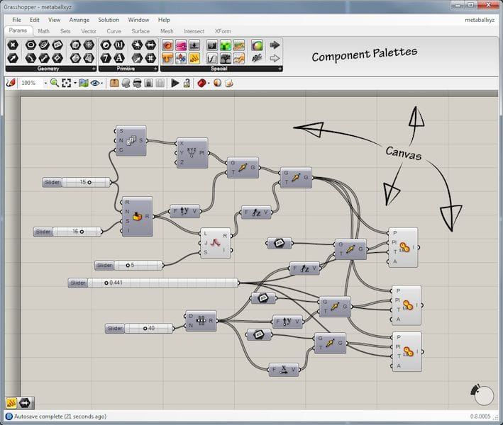  A typical Grasshopper workflow (courtesy Wikipedia) 