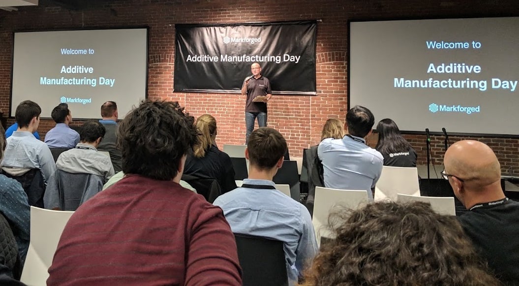  Markforged CMO Bryan Semple welcoming on-site and virtual attendees to Additive Manufacturing Day [Image: Fabbaloo] 