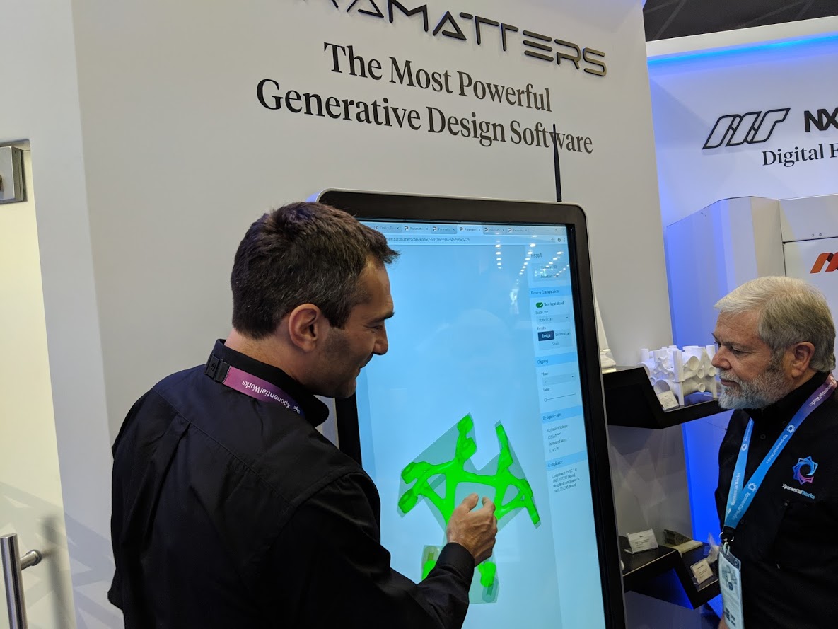  ParaMatters CTO Michael Bogomolny and XponentialWorks CEO Avi Reichental demonstrate CogniCAD software at formnext 2018 [Image: Fabbaloo] 