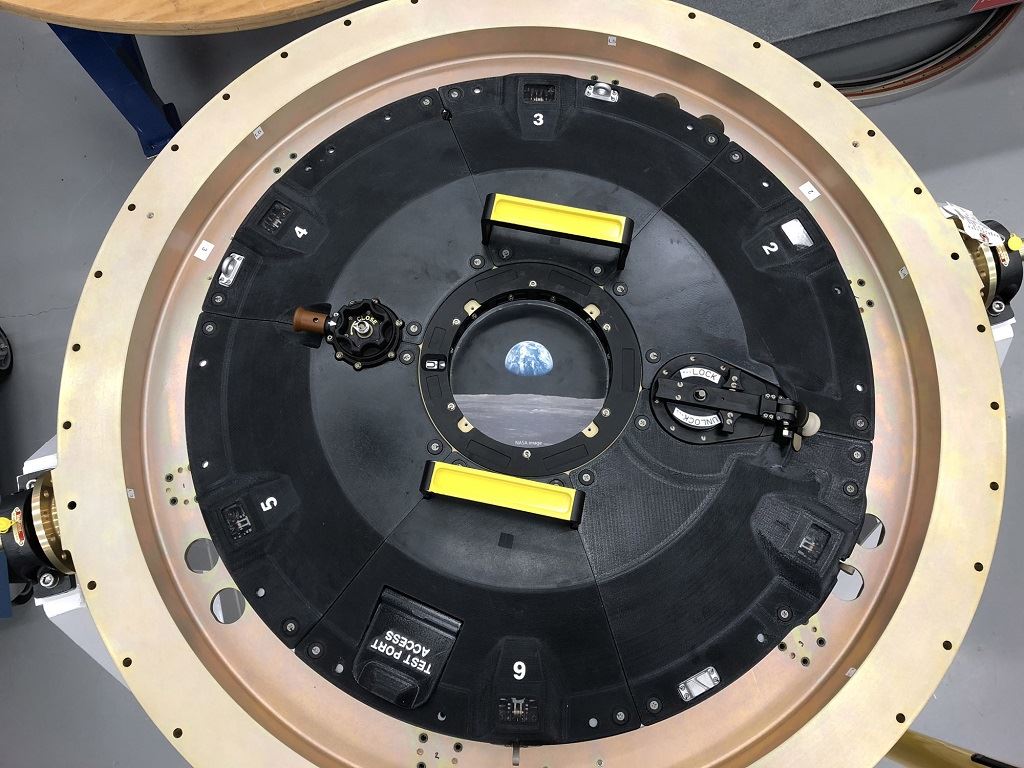  Image of NASA's Orion spacecraft — docking hatch. 3D printed in six separate interlocking parts on Stratasys machines. PEKK-based materials. [Image: Stratasys] 