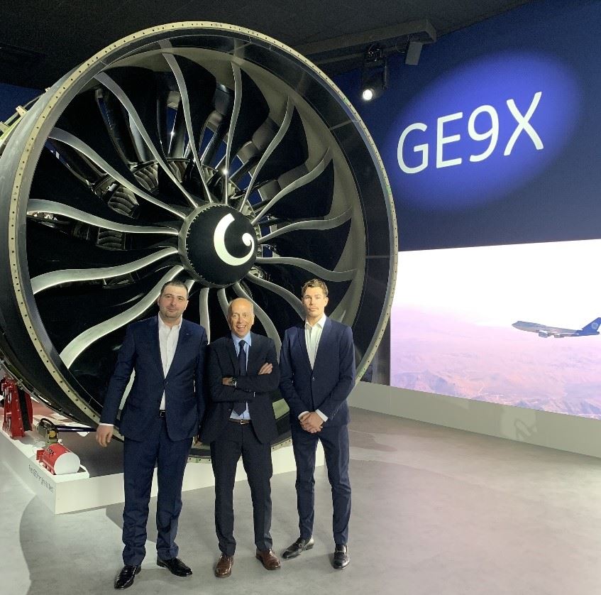  Titomic’s Chief of Strategy Mr Vahram Papyan, with GE’s AP&C President & CEO Mr Alain Dupont and Titomic Procurement Manager Mr Beau Lang (left to right) at the Paris 2019 Airshow [Image: GE Additive] 