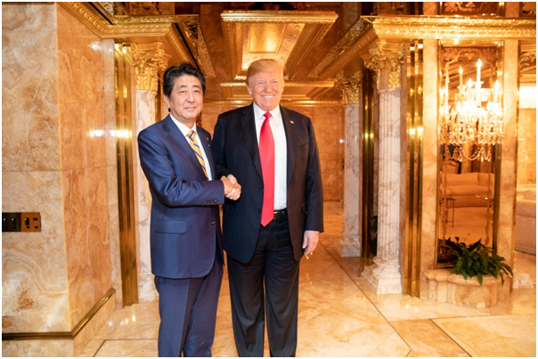  Japanese Prime Minister Abe (left) and U.S. President Trump (right) [Source:  Flickr ] 
