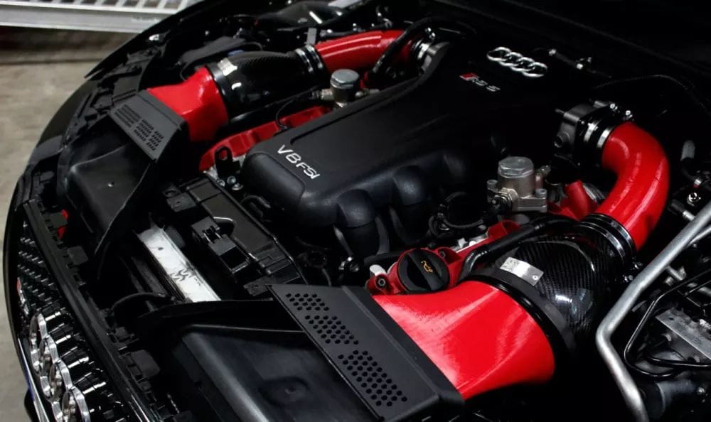  3D-printed polylactic acid (PLA) air intakes on an Audi RS5. (Image courtesy of Eventuri.)   