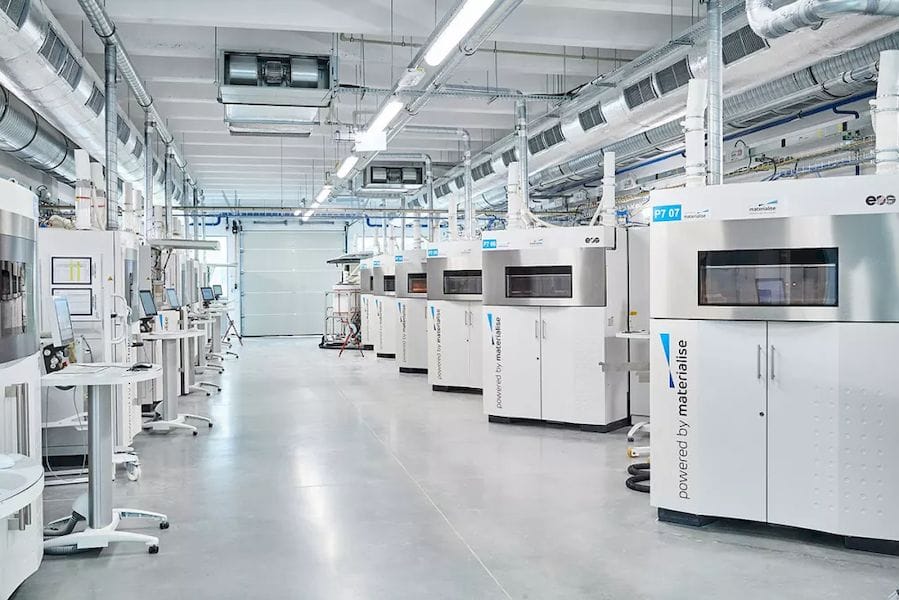  Powder Bed Fusion machines located at Materialise’s 3D printing facilities. [Source: Materialise] 