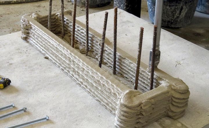  The CyBe Hejimans company places rebar segments inside 3D printed formwork and later infills the printed object. [Source:  CyBe ] 