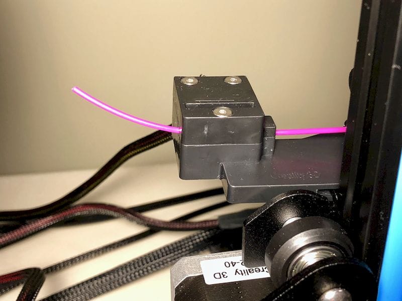  The Creality CR-10S desktop 3D printer's filament-out sensor. seconds before triggering 