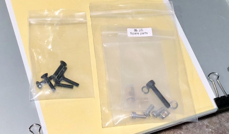  Some required bolts for assembling the Creality CR-10S desktop 3D printer were found in the spare parts bag 