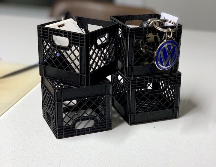  Miniature 3D printed milk crates [Source: Reddit] 
