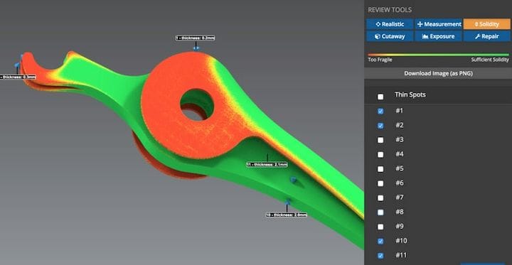  Visualizing an analysis of a 3D model before printing [Source: FabPilot] 
