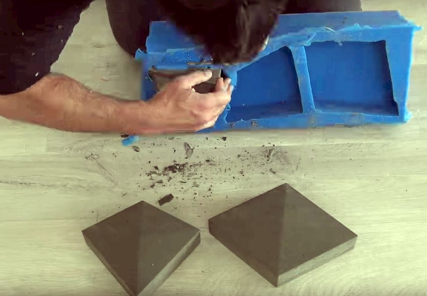  Extracting concrete bricks from the silicone mold 