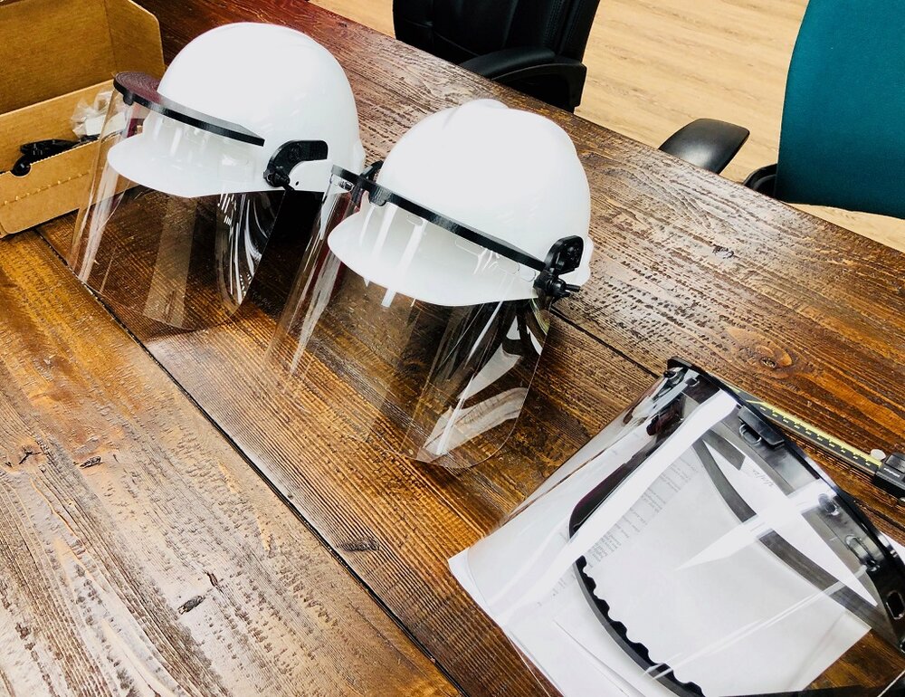 Face shields with GE Additive’s 3D printed adapters [Image: GE Additive]