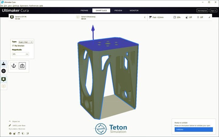  Defining mechanical forces in Ultimaker Cura with Smart Slice [Source: Teton Simulation] 