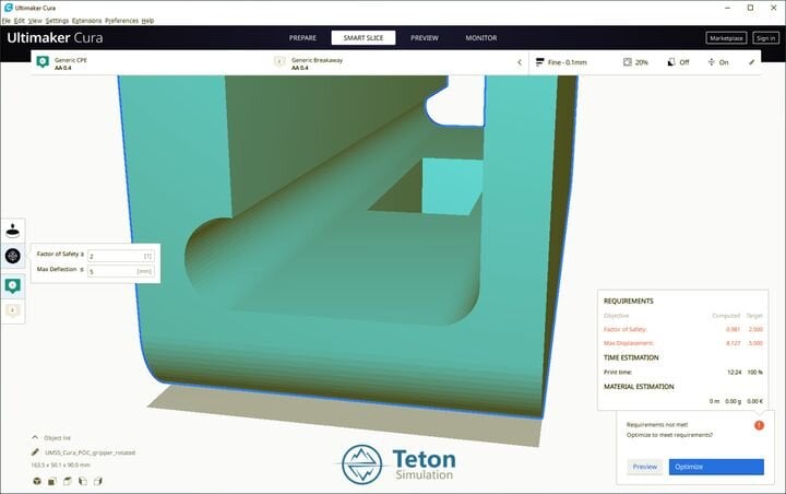  Examining FEA in Ultimaker Cura with Smart Slice [Source: Teton Simulation] 