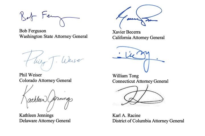 Some of the signatures on a letter to the US federal government [Source: Government of NY]