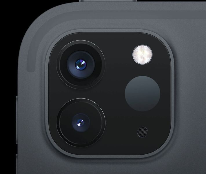 Detail of the new iPad Pro, showing the two imaging cameras and the new LiDAR sensor [Source: Apple]