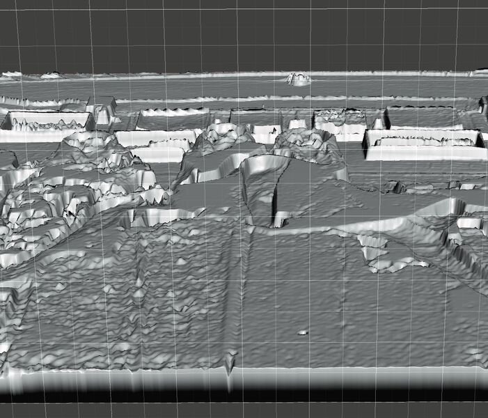 Oblique view of the lithophane 3D model at top showing the various depths required to create light patterns [Source: Fabbaloo]