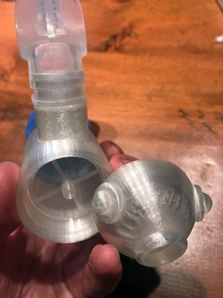 3D printed valved snorkel parts [Source: Instructables]