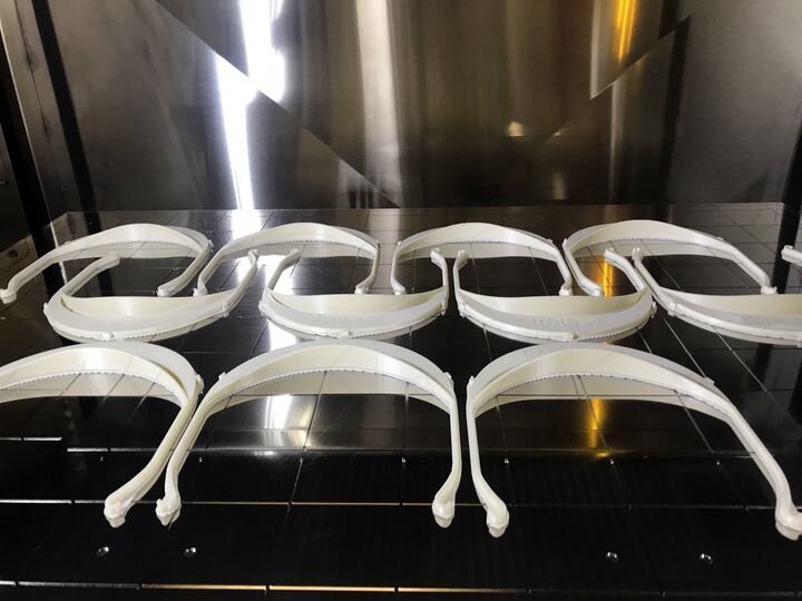 Face shields being 3D printed through Stratasys’ new coalition [Source: Stratasys]