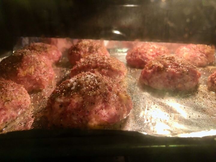 Scientifically-designed meatballs being cooked. Note slumped shape [Source: Fabbaloo]