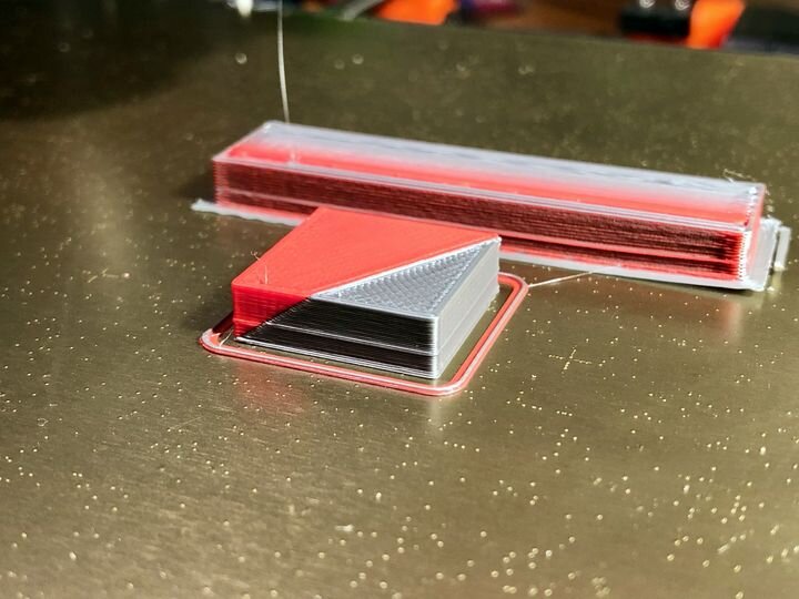  A “manually completed” multicolor 3D print on the Prusa MMU2S, where each filament swap required manual intervention [Source: Fabbaloo] 