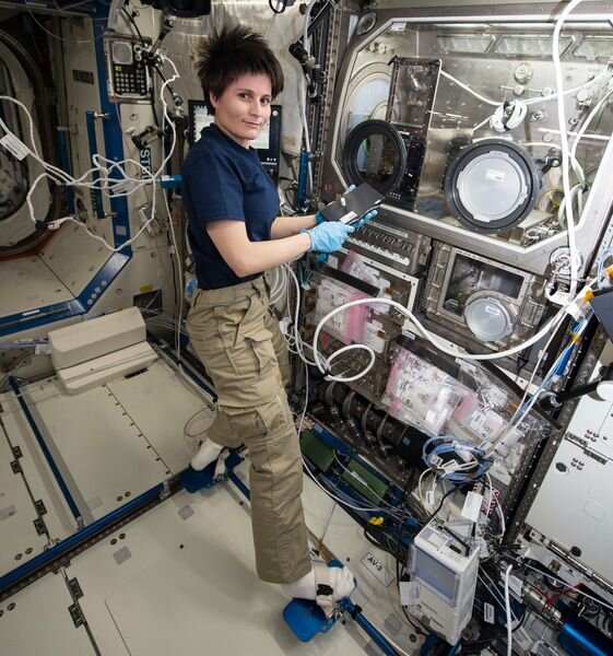 ESA astronaut Samantha Cristoforetti using the ISS 3D Printer [Source: NASA] 