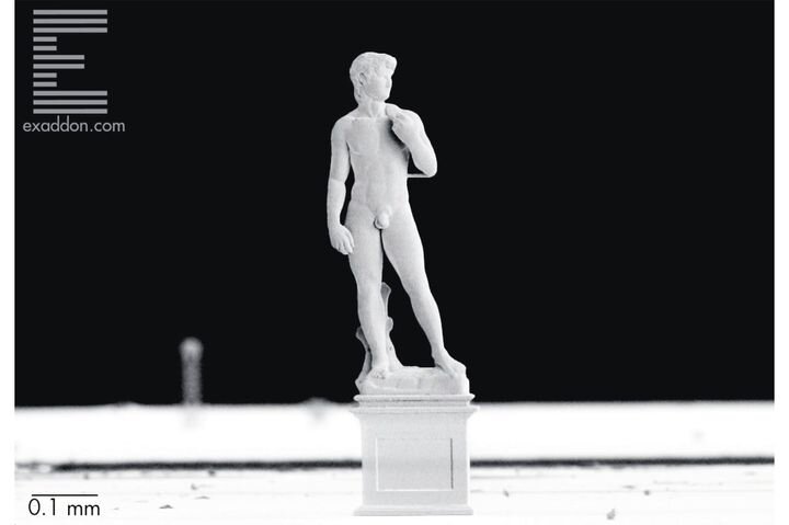 Microscopic 3D print of Michelangelo’s David [Source: Exaddon] 