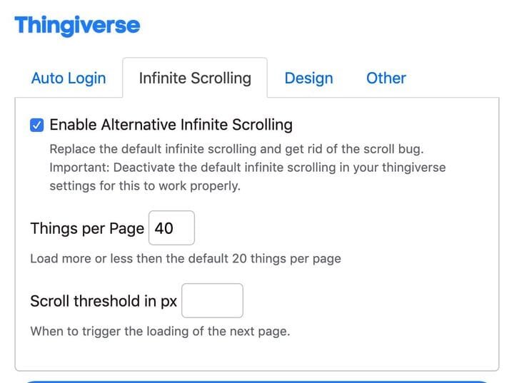  Chrome extension Thingiverse++ scrolling options [Source: Fabbaloo] 