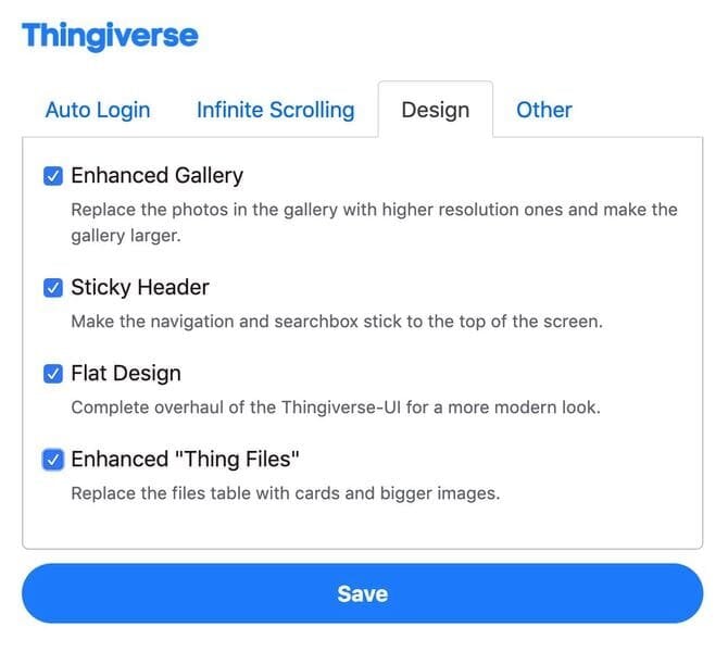 Chrome extension Thingiverse++ design options [Source: Fabbaloo] 