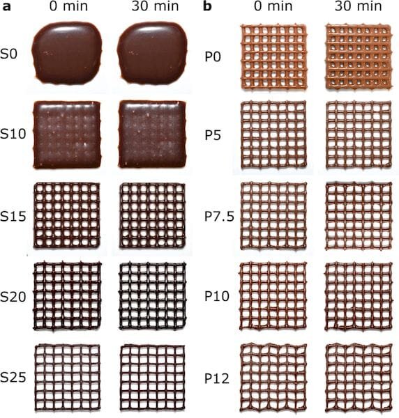  Chocolate prints made with varying concentrations of cocoa powder [Source: Scientific Reports] 