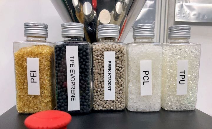  Source thermoplastic pellets for use in 3devo’s Filament Maker [Source: Fabbaloo] 