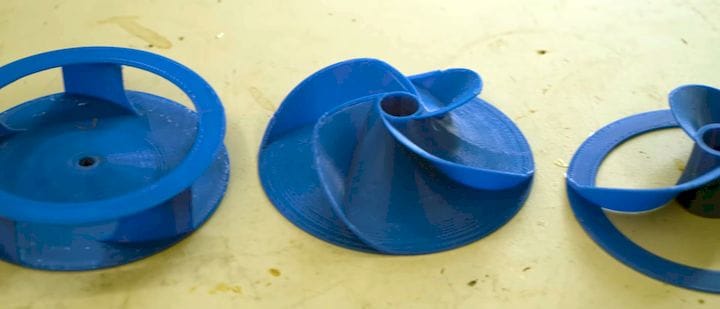  3D printed impeller designs for the Coandă Effect [Source: YouTube] 