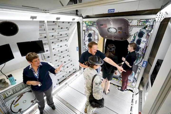  Shelley Peterson (left) shows off Lockheed Martin's use of AR. (Image courtesy of Lockheed Martin.) 