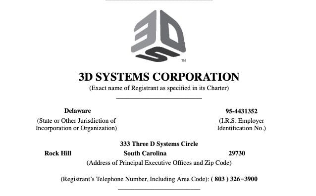  Excerpt from the cover page of 3D Systems’ 2019Q2 financial report filing 