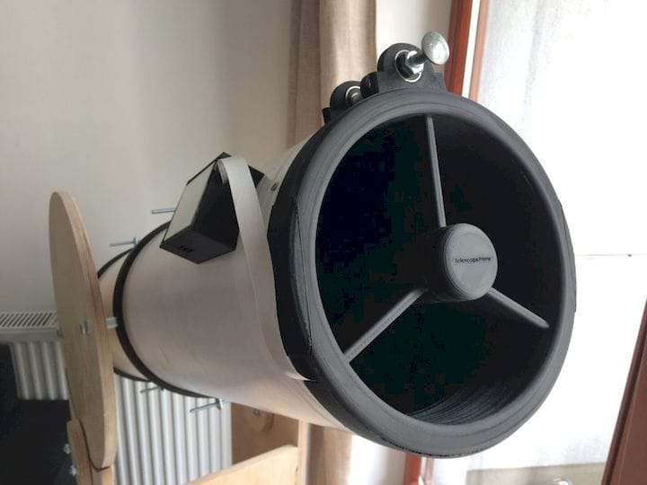  The completed DIY 3D printed telescope mounted [Source: TelescopePrime] 