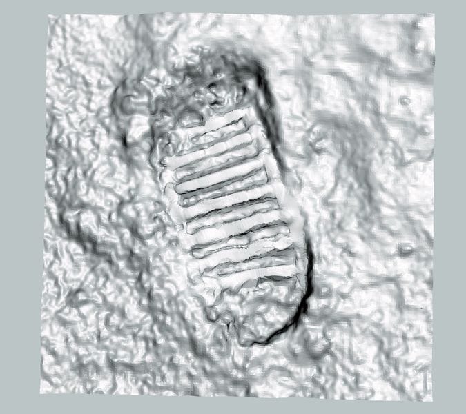  A 3D model of Buzz Aldrin’s footprint on the Moon [Source: Fabbaloo] 