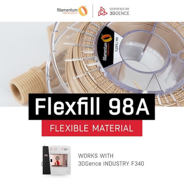  Filamentum’s Flexfill 98A has been certified for use on the 3DGence F340 [Source: 3DGence] 