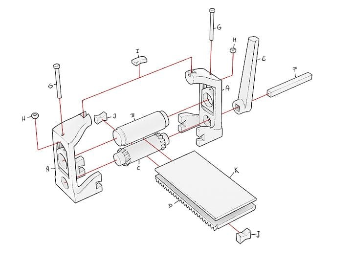  Exploded view of the printable parts for the 3D printed Printmaking Press [Source: Open Press Project] 