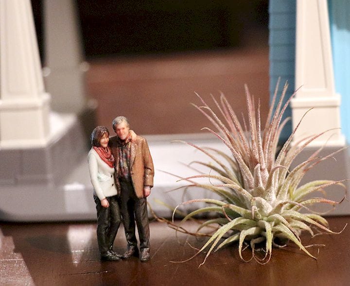  3D printed figurines in a diorama, next to a small houseplant [Source: Twindom] 