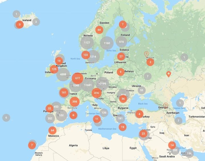  Locations of Prusa printers in Europe [Source: PrusaPrinters] 