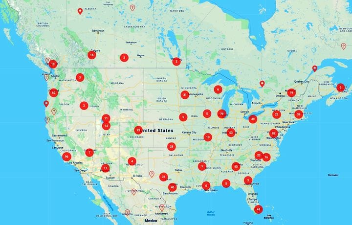  Locations in North America with Prusa printer operators willing to provide tech support [Source: PrusaPrinters] 