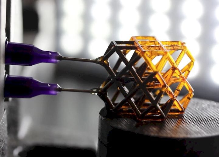  Ferromagnetic nanoparticles are injected into the 3D-printed structure before it is exposed to magnetic waves. (Image courtesy of Jule Mancini|LLNL.) 