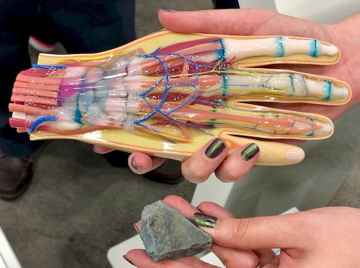  An amazing full color “visible” hand 3D printed on a Stratasys J750, and a 3D printed rock [Source: Fabbaloo] 