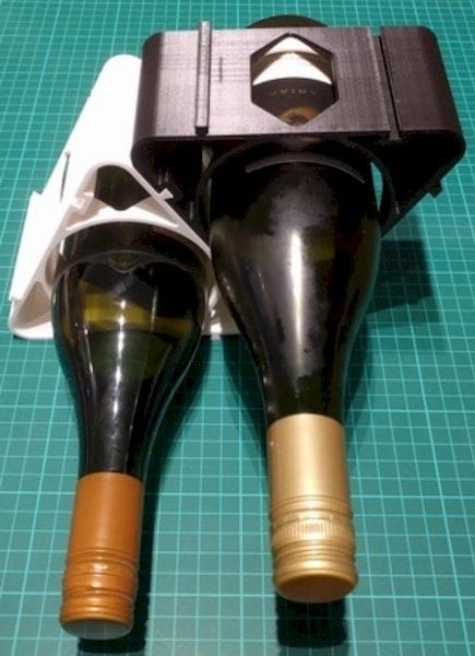  Two bottles in the 3D printed modular wine rack [Source: YouMagine] 