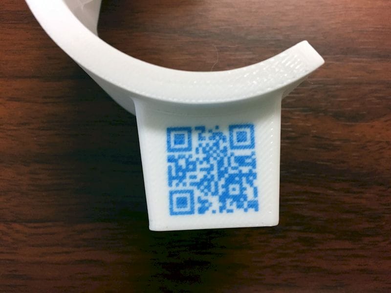 QR code embedded into a 3D printed part by Rize [Source: Fabbaloo] 