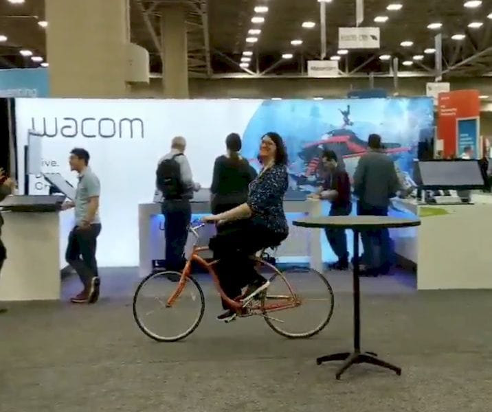  Yes, that is our very own Sarah Goehrke riding a bicycle (with 3D printed airless tires, of course) around SWW2019 [Source: Fabbaloo] 