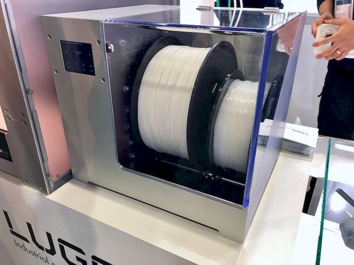  A filament dry box attached to a Lugo Labs 3D printer [Source: Fabbaloo] 