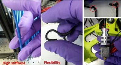  3D print using lignin and nylon, showing both stiffness and flexibility [Source: ORNL] 
